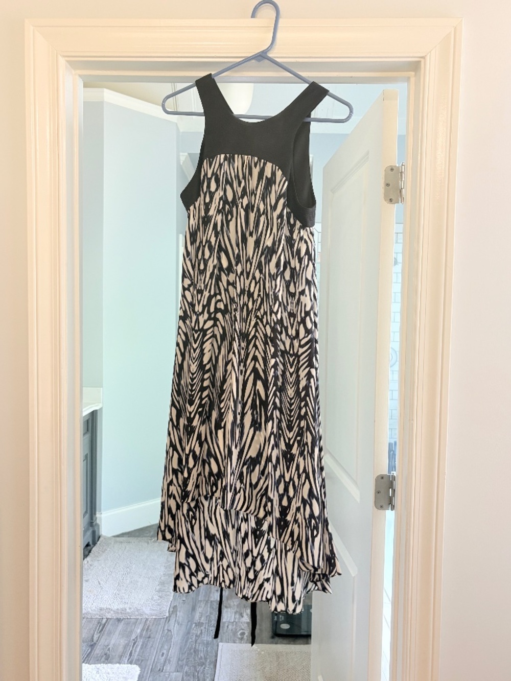 Leifsdottir Anthropologie Navy Ivory Print Midi Dress Size 6
